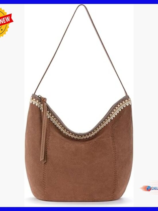 Handbags - Large Leather Hobo Handbag with Zipper Pockets for Everyday Travel